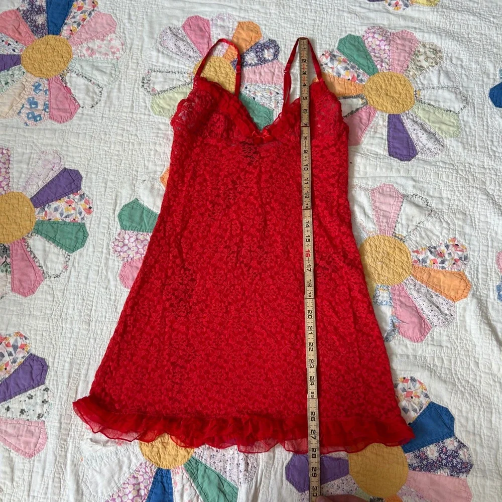Victorias Secret Red Lace Slip Dress Nightgown Ruffle Hem Med Vintage Style